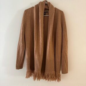 Avellini 100% Merino Wool dark tan Fringe Cardigan – Size Small
